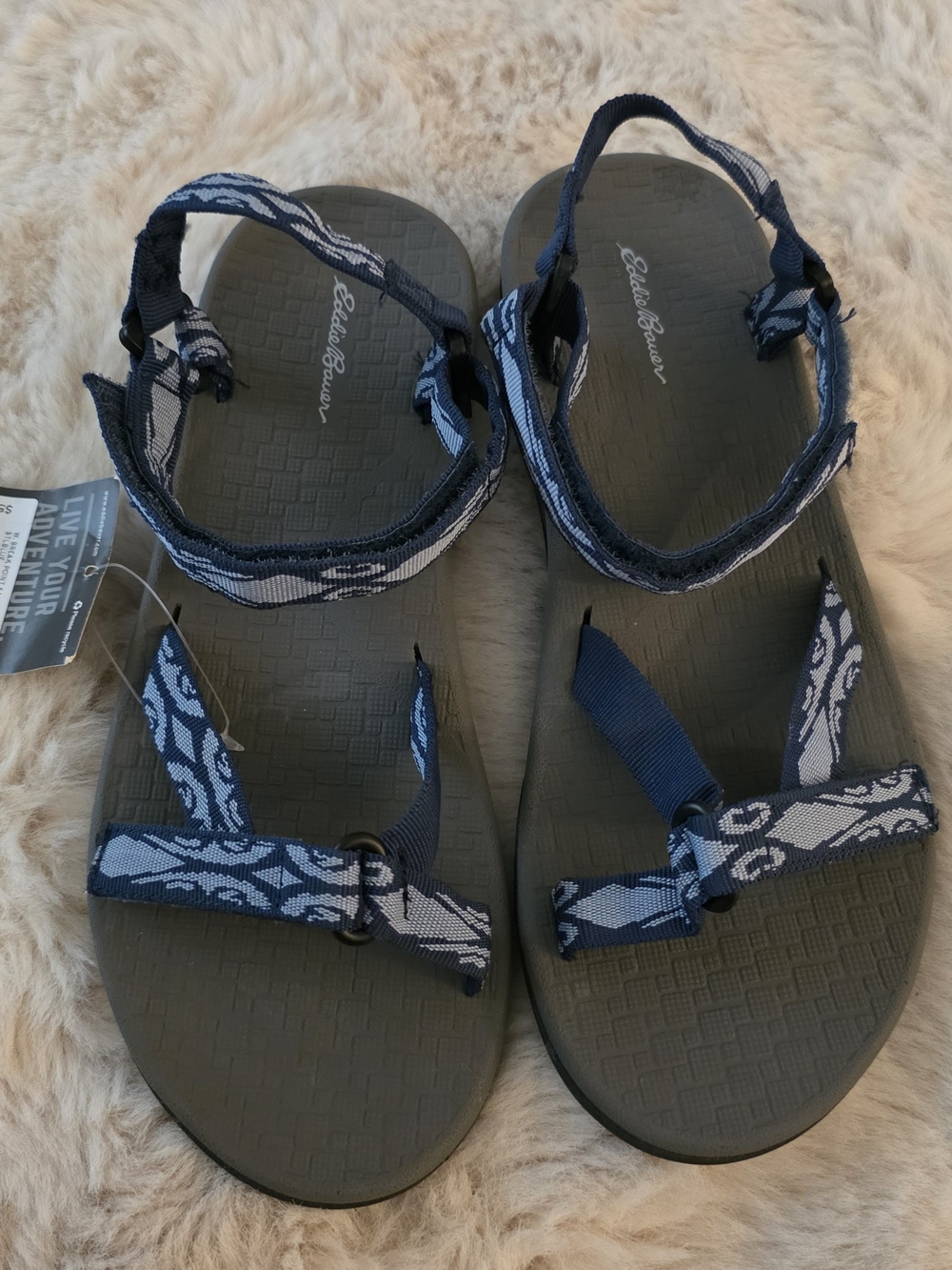 Eddie Bauer Navy Patterned Strap Sport Hiking Sandals For Women.